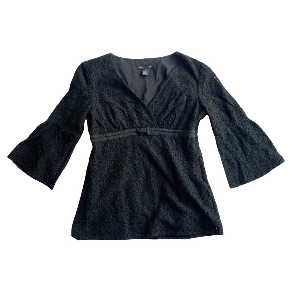 Madison Womens Sz 8 Blouse Black Lace Witchy Y2K Whimsigoth Bell Sleeve Bow